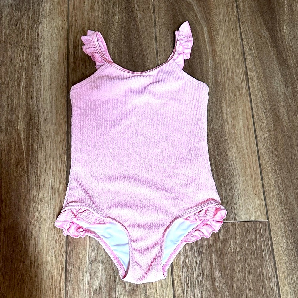 Cotton On Kids Pink Ribbed Ruffle Swimsuit